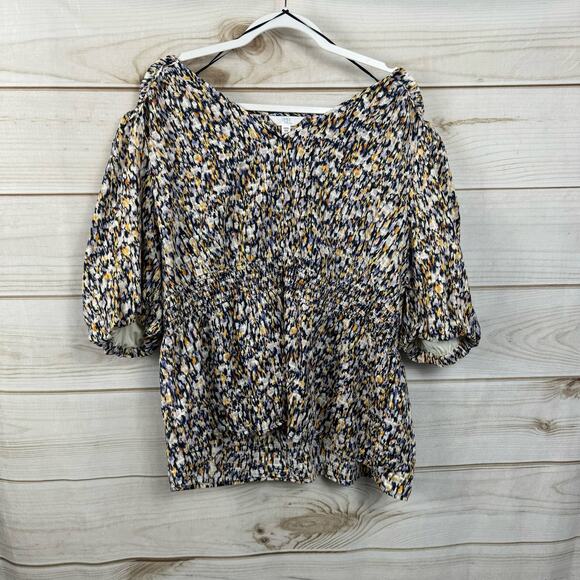 Time And Tru Smocked Elastic Waist V-Neck Bubble Sleeve Blouse Size XXXL - Picture 1 of 6